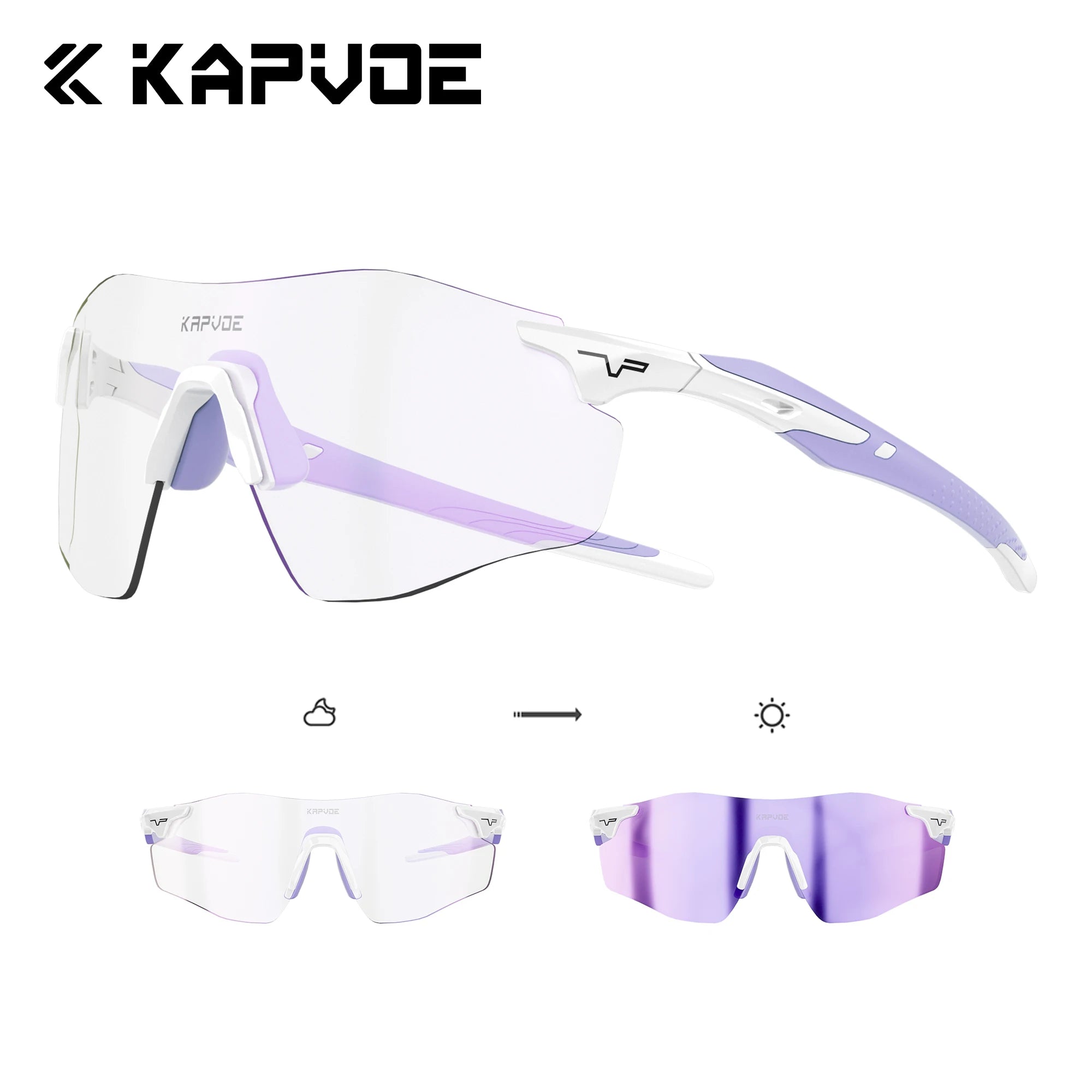 Kapvoe Photochromic Sports Sunglasses Rimless Cycling Glasses Bike Bicycle Glasses Men's MTB Road Running Goggles Red Blue UV400
