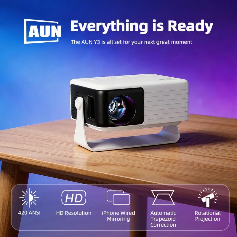 MINI Projector Smart TV AUN Y3 Rotatable Palm Sized Home Theater Cinema VideoProjector Beamer TF USB U Disk for Full HD Wired Mirror IPhone 4K Via HDMI Port Projectors