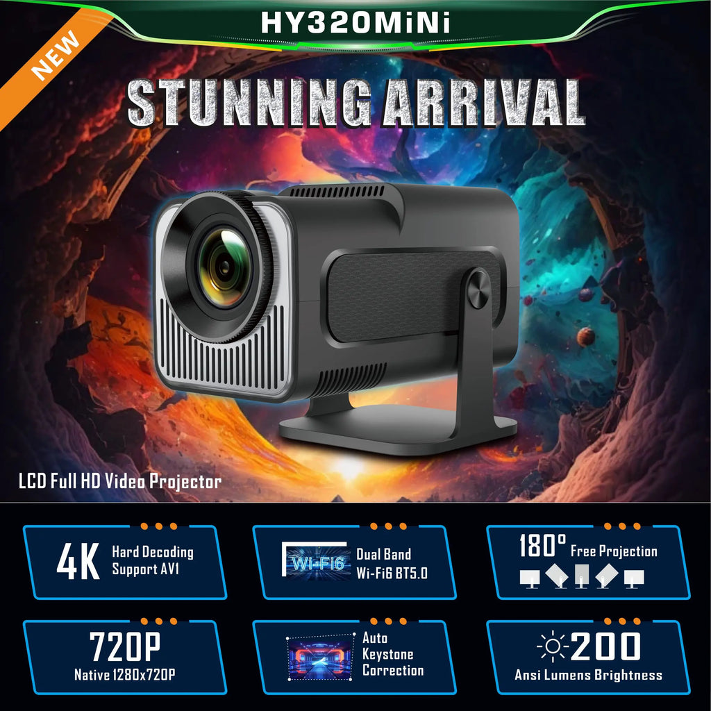 Projector 4K HY320 mini 720P Dual Wifi6 BT5.0 Home Outdoor Cinema Movie Smart Mini 180° Rotable Portable Projectors