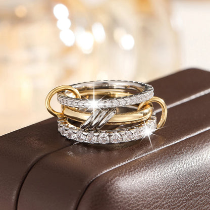 A Niche Two-Color Four-Ring Copper Jewelry Ring, Hypoallergenic, Ins Style, Stacking Artifact, Suitable For Young Women