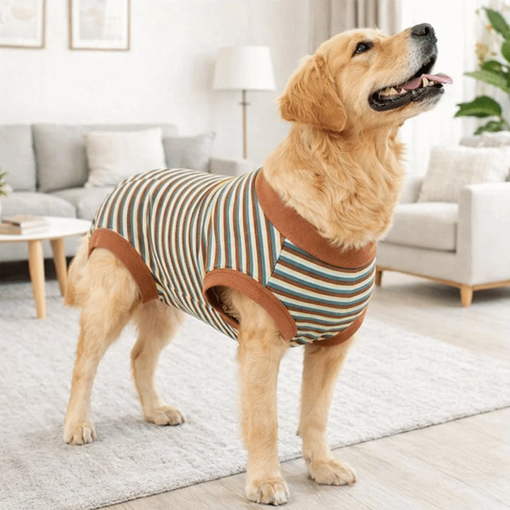 Dog Bodysuit Striped Dog Sterilization Suit Washable Warm Dog Recovery Clothes Comfortable Dog Four Legged Vest Weaning Period