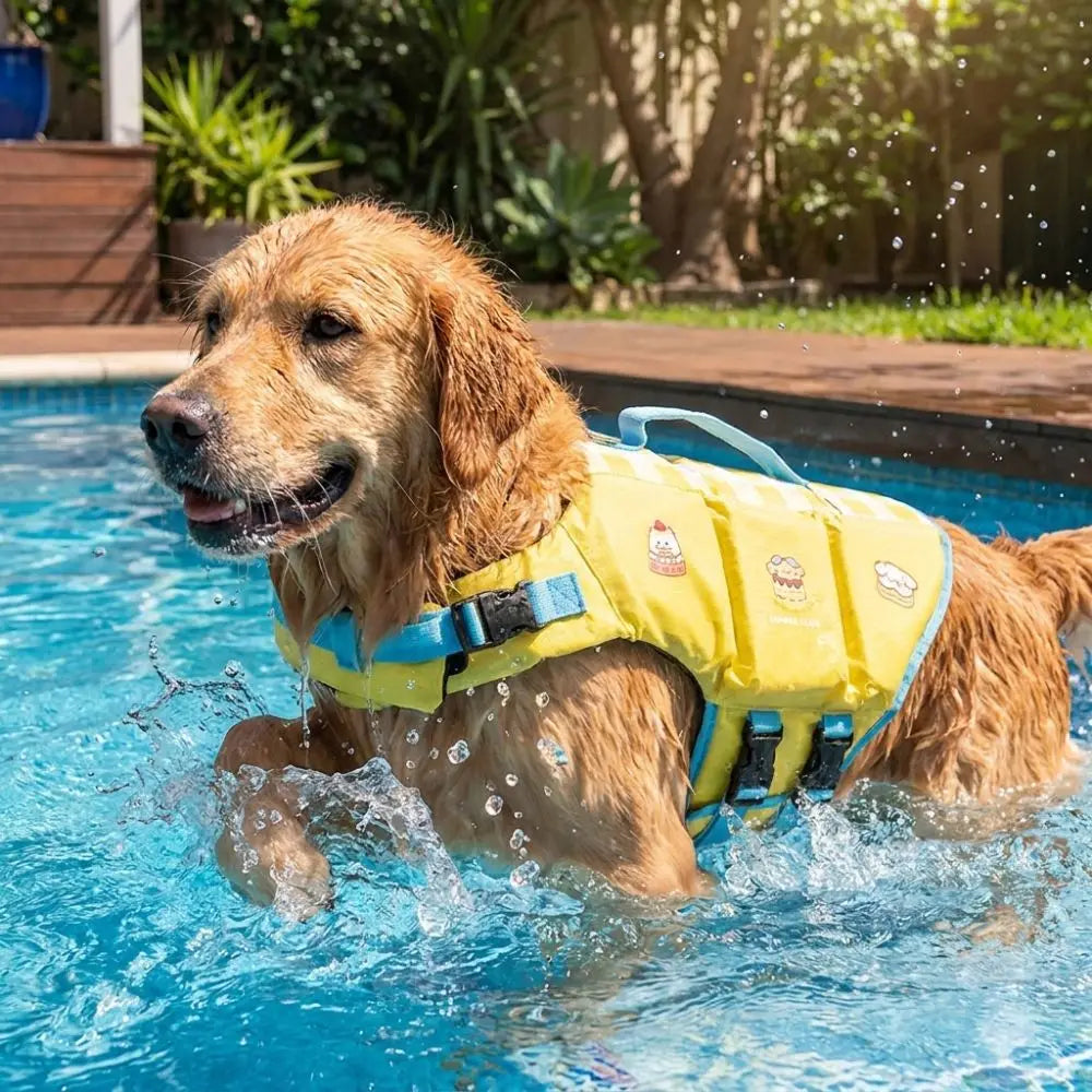Waterproof Dog Life Jacket Breathable High Buoyancy Dog Swimming Suit Adjustable Thick Sponge Pad Dog Life Preserver Swimming