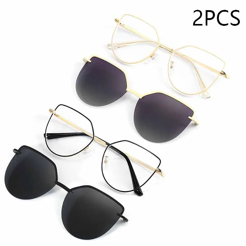 Cat Eye Flip on Sunglasses Women Anti Blue Light Glasses Frames Polarized Magnetic Clip Ladies Fashion Computer Eyeglasses 7002