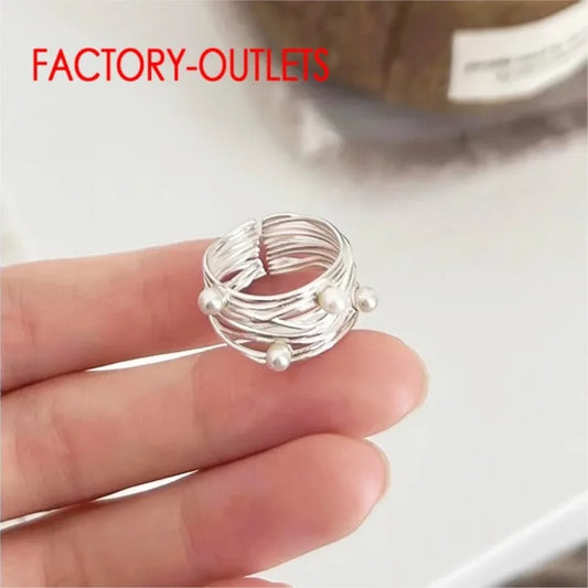 New Trendy Genuine 925 Sterling Silver Pearl Rings For Woman Novel Design Opening Resizable Ring Wedding Rings Jewelry Accessory