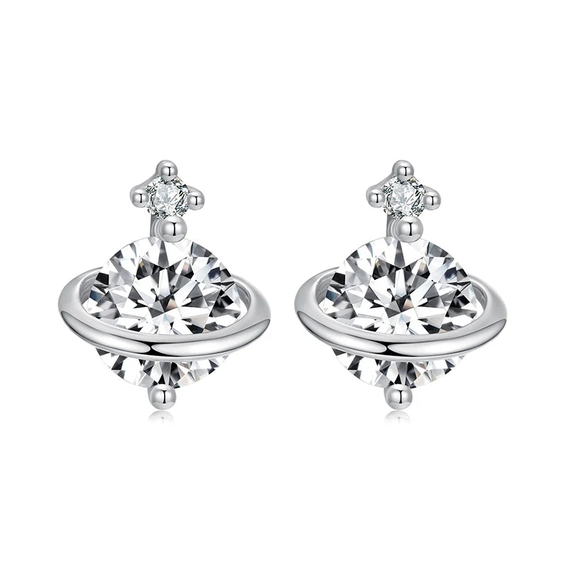 BAMOER 925 Sterling Silver Aesthetic Saturn Planet Earring, White Gold Plated Hypoallergenic Earrings Y2K Jewelry Gift SCE1880