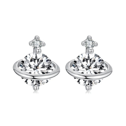 BAMOER 925 Sterling Silver Aesthetic Saturn Planet Earring, White Gold Plated Hypoallergenic Earrings Y2K Jewelry Gift SCE1880