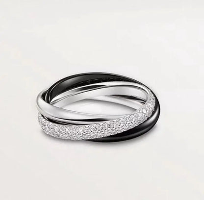 [Three-color three-ring ring] with diamonds, fashionable and personalized niche design 18K rose gold, gold versatile, simple and