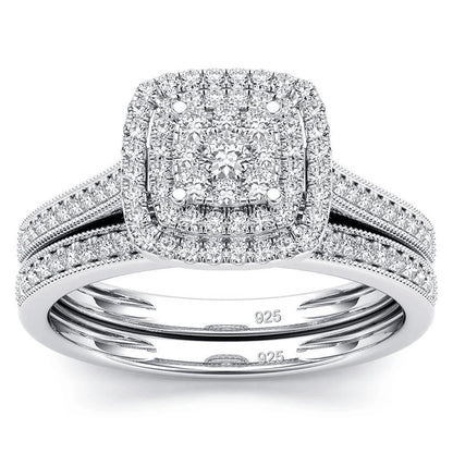Szjinao 2pcs Moissanite Ring Set For Woman Original 925 Silver Wedding Jewelry Luxury Engagement Ladies Anniversary Gift Trend