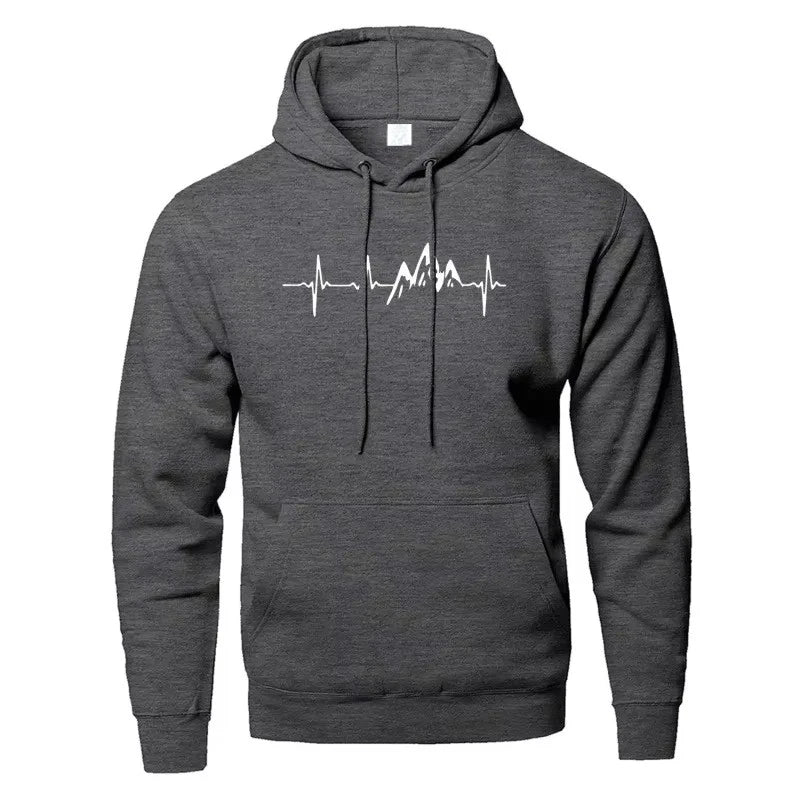 Mountain Heartbeat Hoodies teens Sweatshirt Autumn Long Sleeve Hooded Sweatshirt Hoodie Black Gray Sportswear
