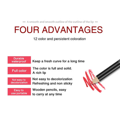 12 Color Matte Lipliner Penci Sexy Red Lip Contour Pen Lip Tint Lipstick Lasting Non-stick Cup Waterproof Lips Makeup Cosmetics