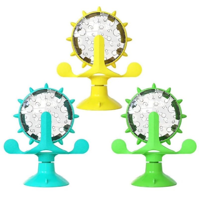 Interactive Cat Toy Windmill Turntable Slow Feeder Treat Leaking Toy Funny Puzzle Pet Toy for Cats Training & Teeth Grinding
