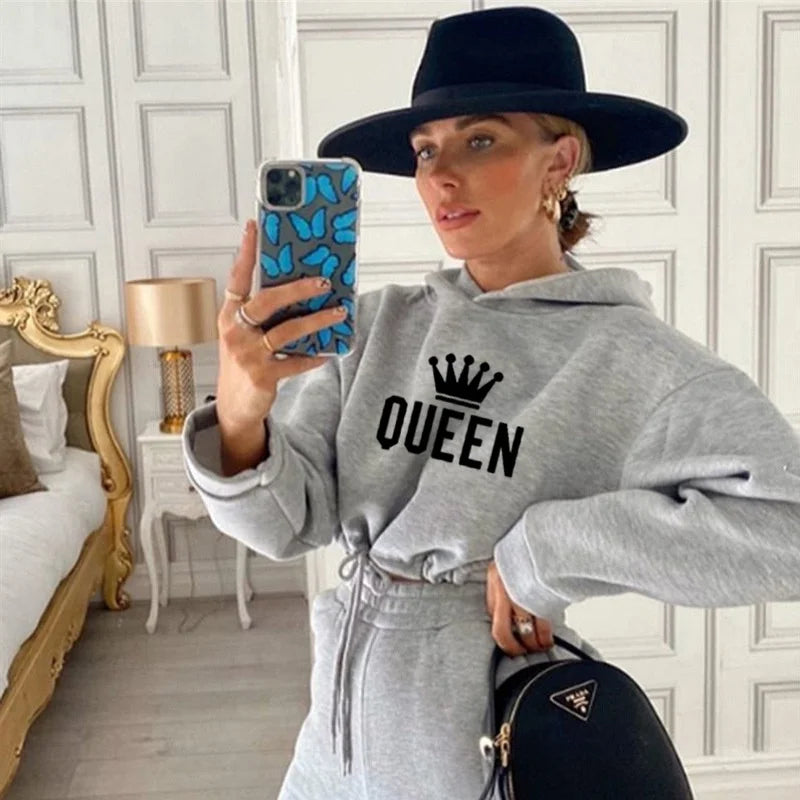 2025 Autumn Winter Women Sweatshirt Set Solid Color Casual Simple Hooded 2 Piece Outfit Set Fashion Gym Jogging  Woman Pant Sets