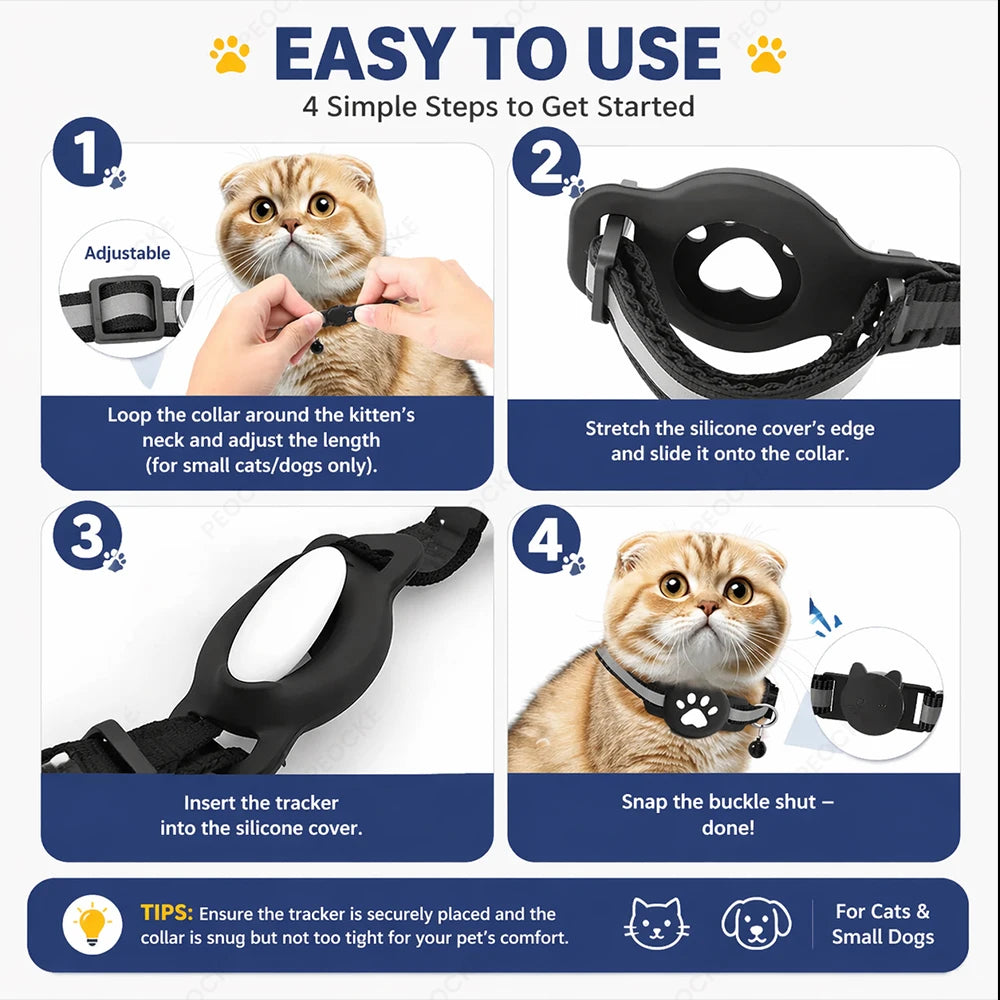 Bluetooth Smart Tracker Compatible with Google Find Hub Device GPS Anti-lost Locator Pet Cat Tracker with Adjustable Cat Collar