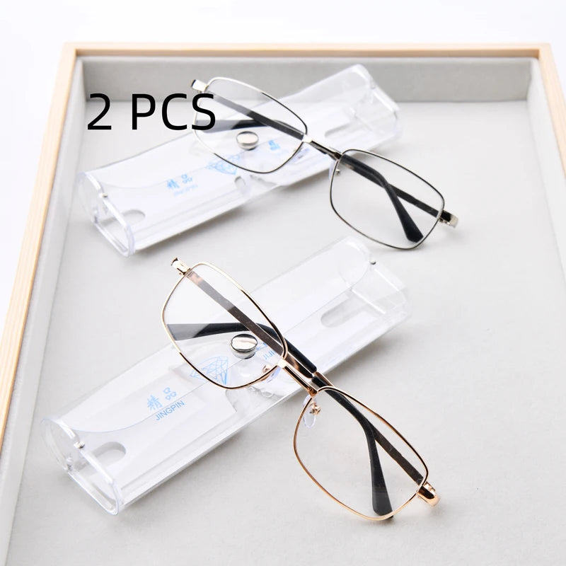 2PCS Suit Real Glass Lens Reading Glasses Men Women Square Full Frame Presbyopic Glasses Anti-Scratch Diopter Eyewear +1.5 2.0 2