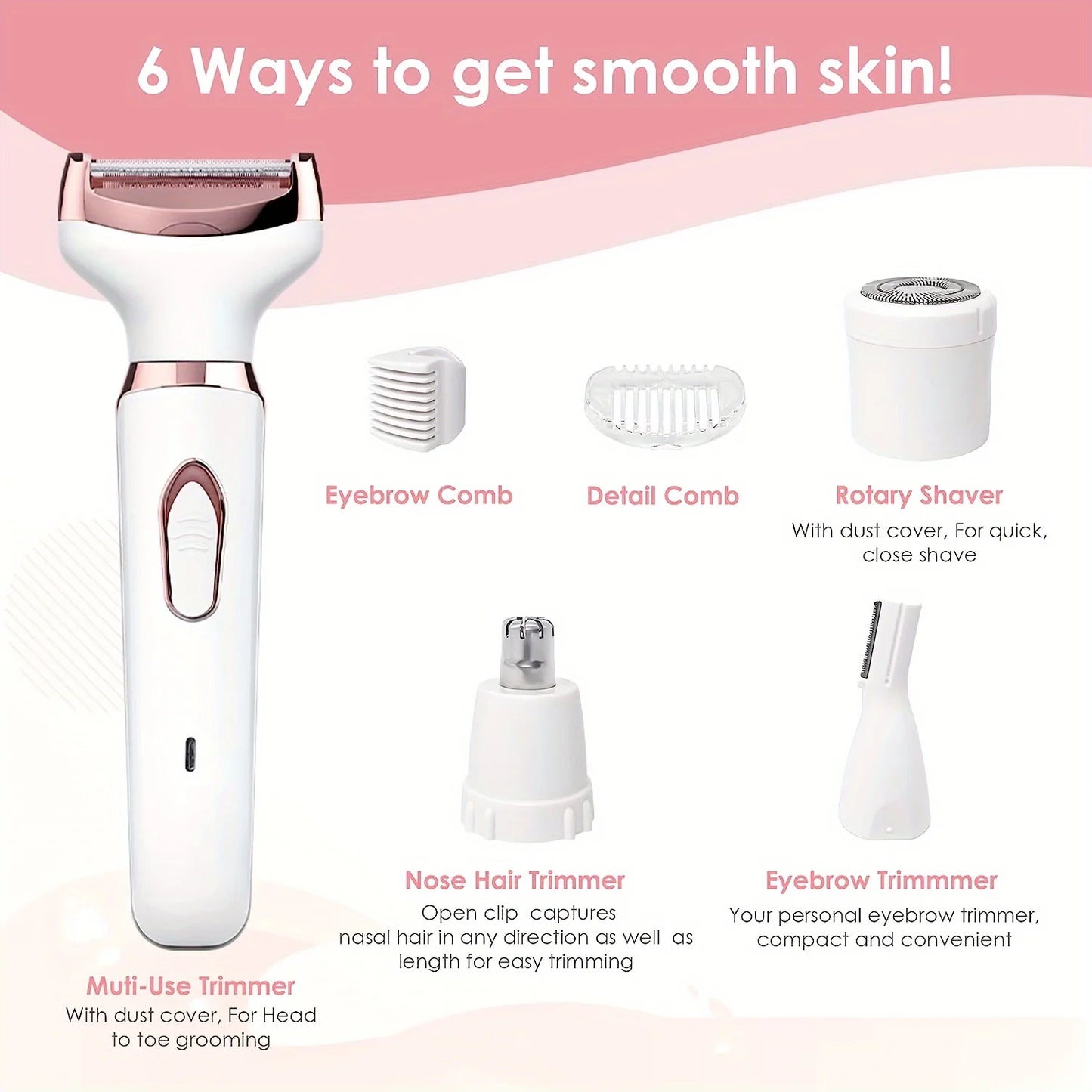 4 in 1 Electric Razor for Women Shaver Lady Shaver Body Hair Trimmer