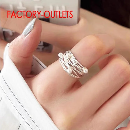 New Trendy Genuine 925 Sterling Silver Pearl Rings For Woman Novel Design Opening Resizable Ring Wedding Rings Jewelry Accessory