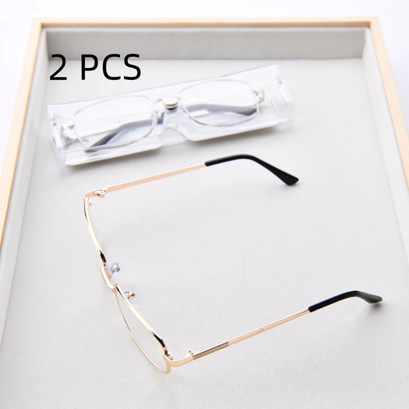 2PCS Suit Real Glass Lens Reading Glasses Men Women Square Full Frame Presbyopic Glasses Anti-Scratch Diopter Eyewear +1.5 2.0 2