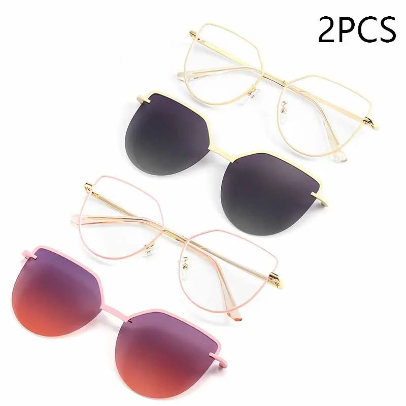 Cat Eye Flip on Sunglasses Women Anti Blue Light Glasses Frames Polarized Magnetic Clip Ladies Fashion Computer Eyeglasses 7002