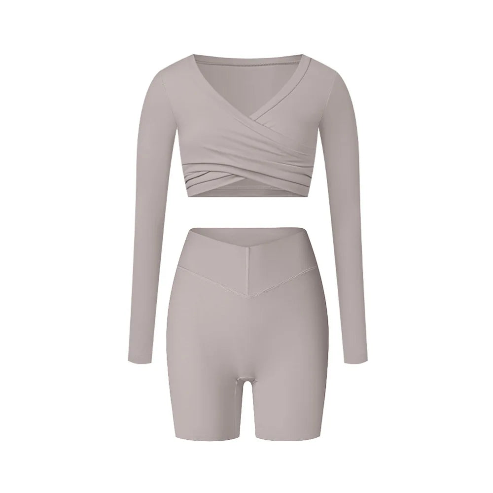 2PCS Yoga Suit Sports Set Women Tracksuits Gym Set Women Running Training Flared Pant Long Sleeve Sports Shirt Workout Clothing