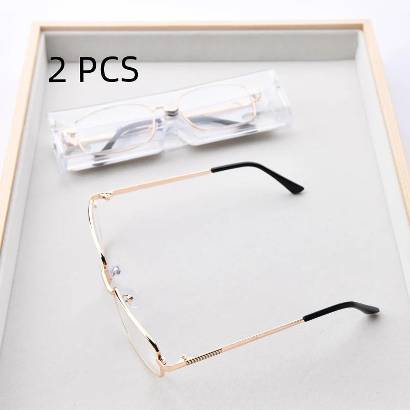 2PCS Suit Real Glass Lens Reading Glasses Men Women Square Full Frame Presbyopic Glasses Anti-Scratch Diopter Eyewear +1.5 2.0 2