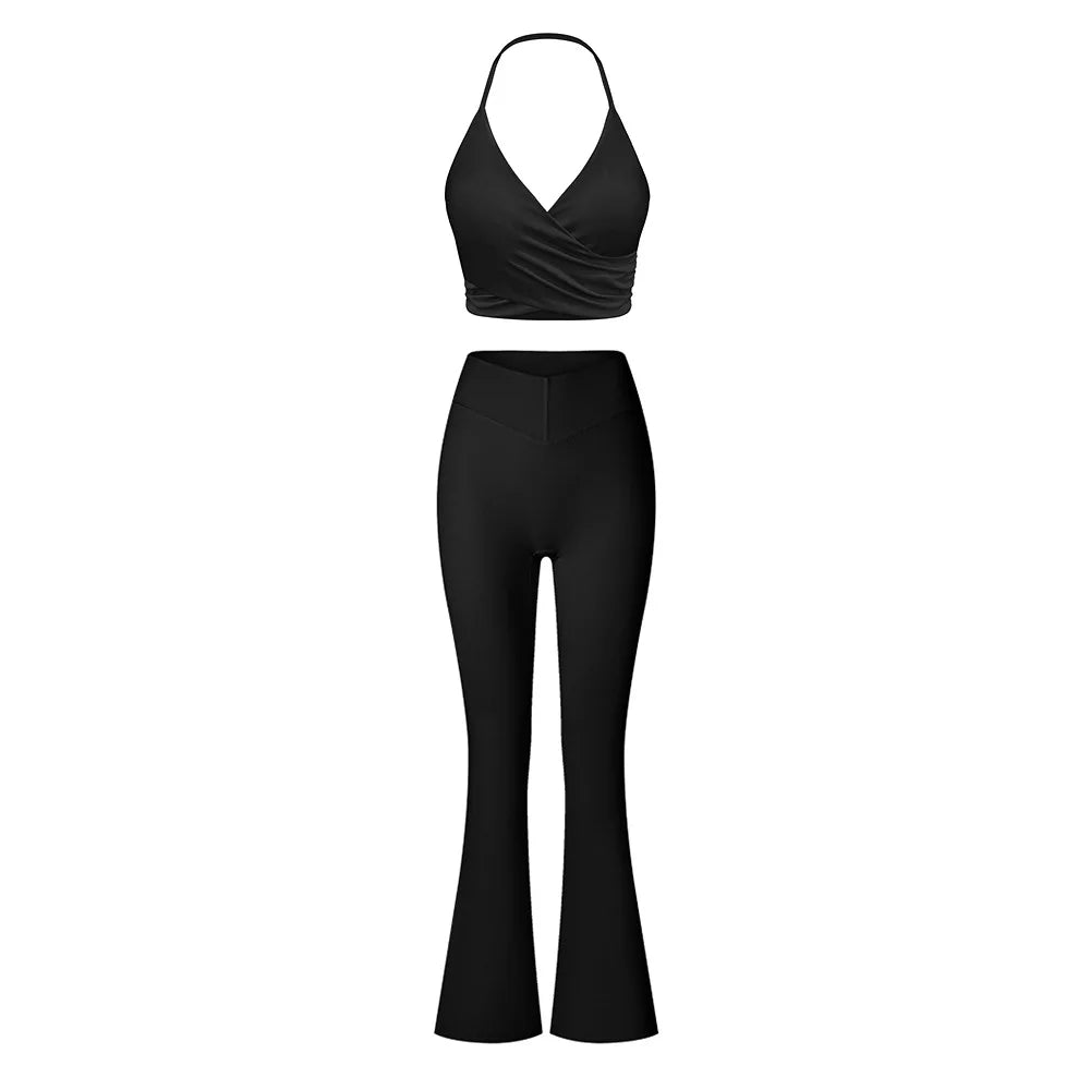 2PCS Yoga Suit Sports Set Women Tracksuits Gym Set Women Running Training Flared Pant Long Sleeve Sports Shirt Workout Clothing