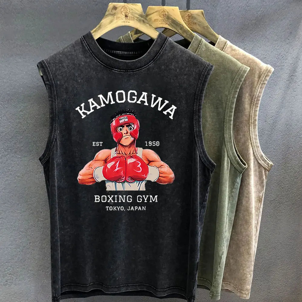 Men's Tank Top Anime Hajime No Ippo Graphic T-shirt Print Oversized Gym Clothing Vintage Wash Sleeveless Vest Womens Y2k Clothes