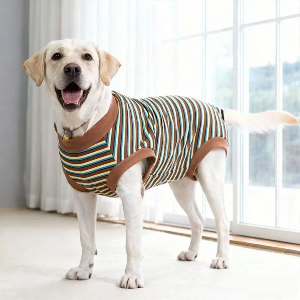 Dog Bodysuit Striped Dog Sterilization Suit Washable Warm Dog Recovery Clothes Comfortable Dog Four Legged Vest Weaning Period