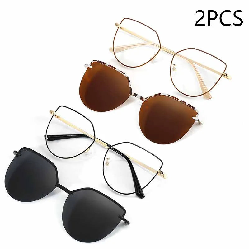 Cat Eye Flip on Sunglasses Women Anti Blue Light Glasses Frames Polarized Magnetic Clip Ladies Fashion Computer Eyeglasses 7002