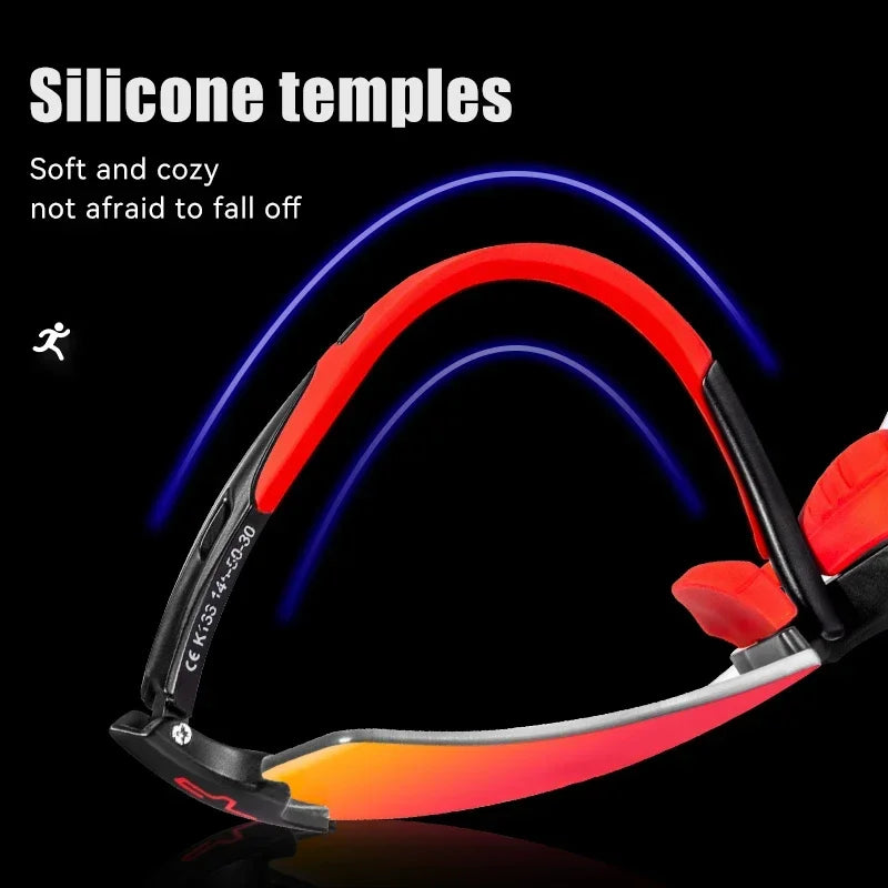 Kapvoe Photochromic Sports Sunglasses Rimless Cycling Glasses Bike Bicycle Glasses Men's MTB Road Running Goggles Red Blue UV400