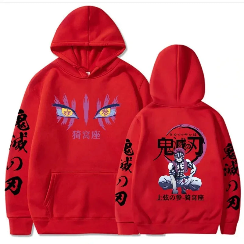 Japanese Anime Autumn New Hoodies for Men Akaza Manga Graphic Streetwear Pullover Hoody Long Sleeve Crewneck Hooded Sweatshirt