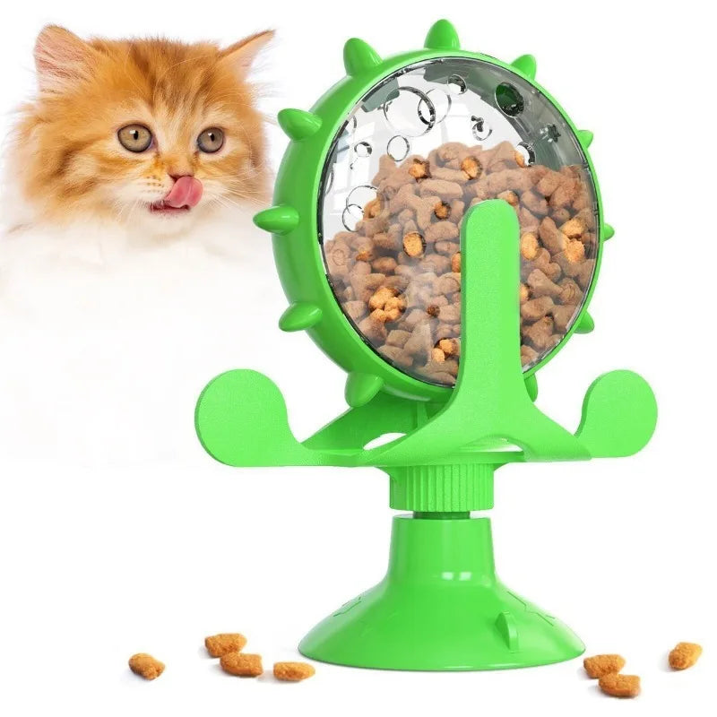 Interactive Cat Toy Windmill Turntable Slow Feeder Treat Leaking Toy Funny Puzzle Pet Toy for Cats Training & Teeth Grinding