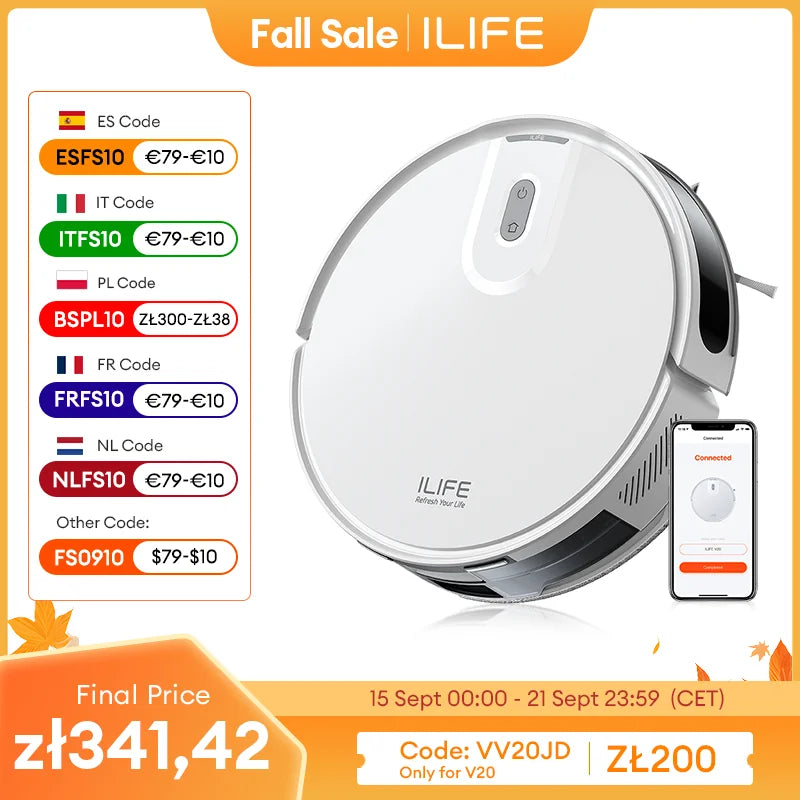 ILIFE V20 Robot Vacuum Cleaner, 5000Pa suction, SOF LiDAR Smart Navigation, APP Control, Customizable cleaning, Self charging