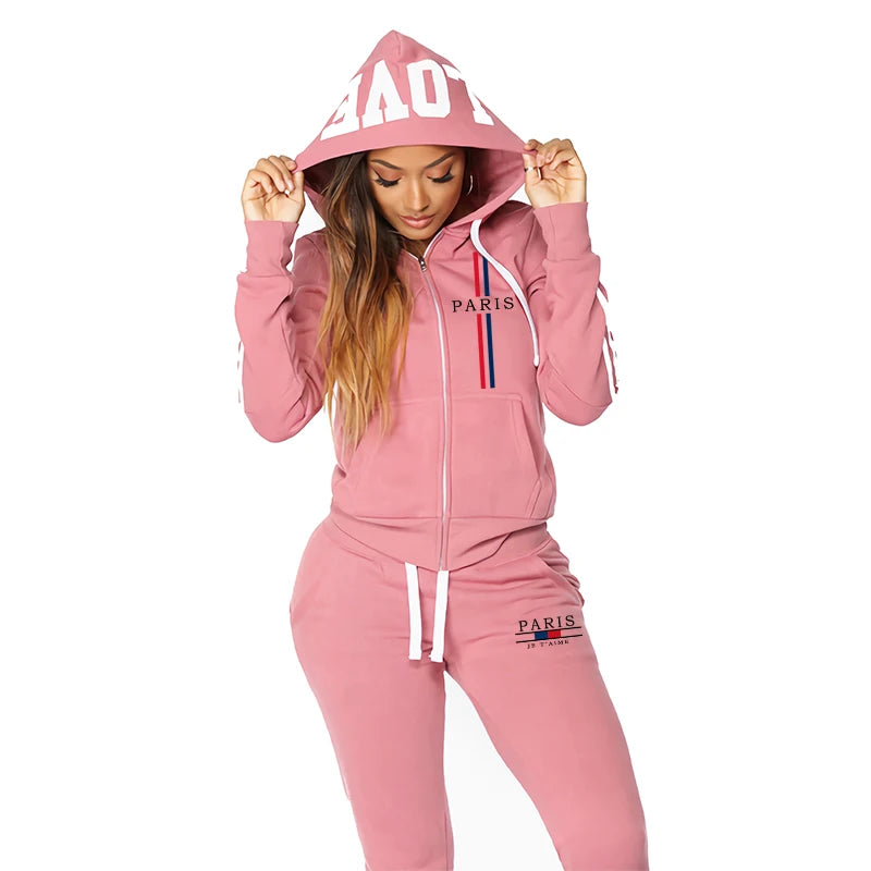 Women's Fashion Outfits Hooded Sweatshirts Sweatpants Urban Trend Sexy Streetwear Ladies All Season Casual Sports Zip Hoodie Set