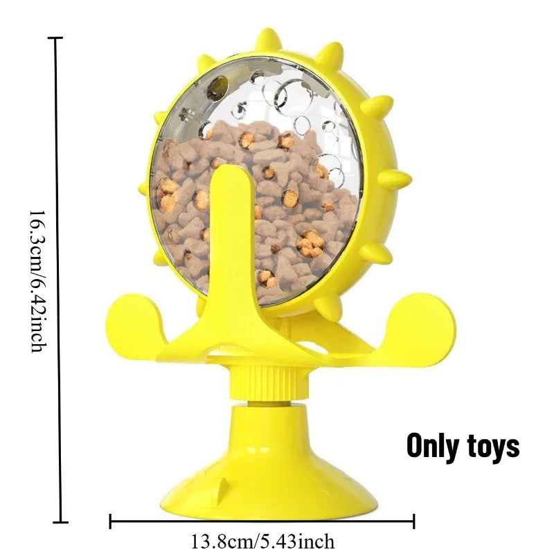 Interactive Cat Toy Windmill Turntable Slow Feeder Treat Leaking Toy Funny Puzzle Pet Toy for Cats Training & Teeth Grinding