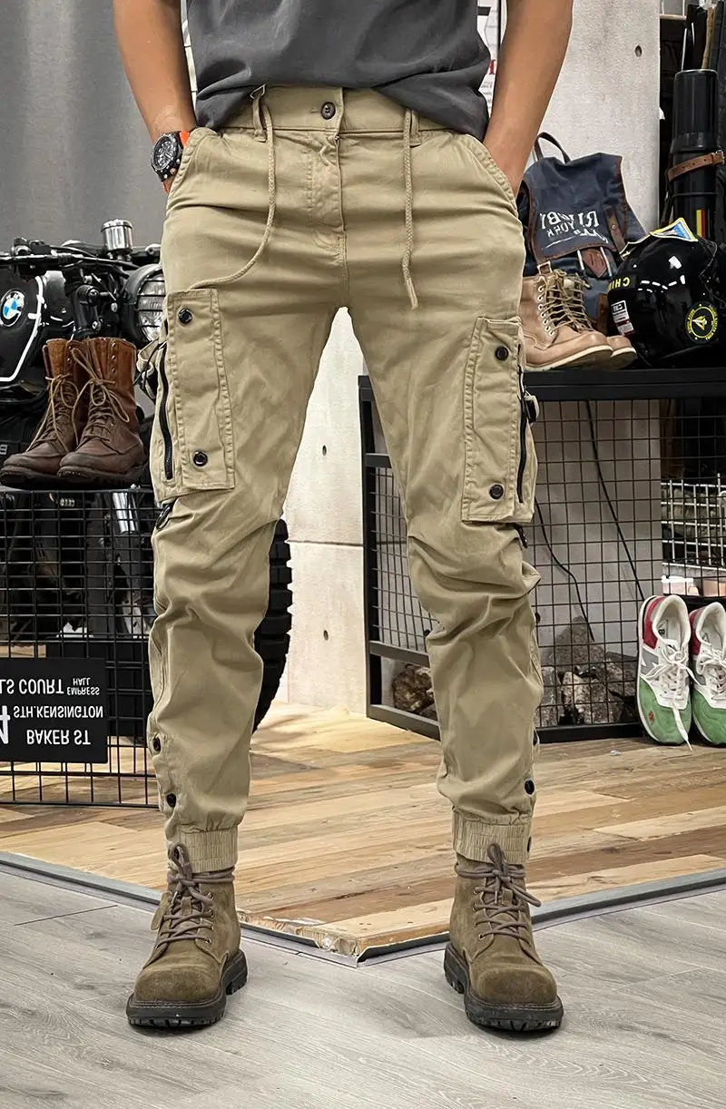 2025 New Military Tactical Cargo Pants for Mens Elastic Casual Trousers Zipper Multi-Pocket Joggers Fashion Male