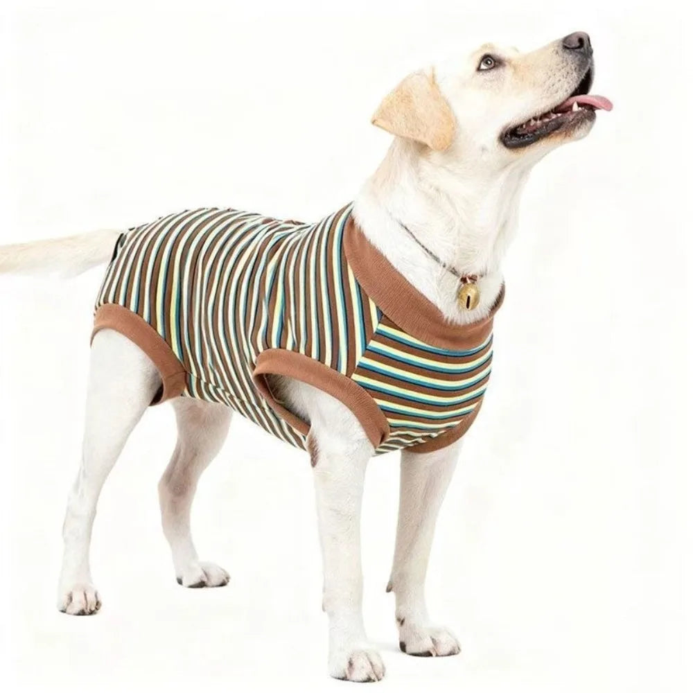 Dog Bodysuit Striped Dog Sterilization Suit Washable Warm Dog Recovery Clothes Comfortable Dog Four Legged Vest Weaning Period