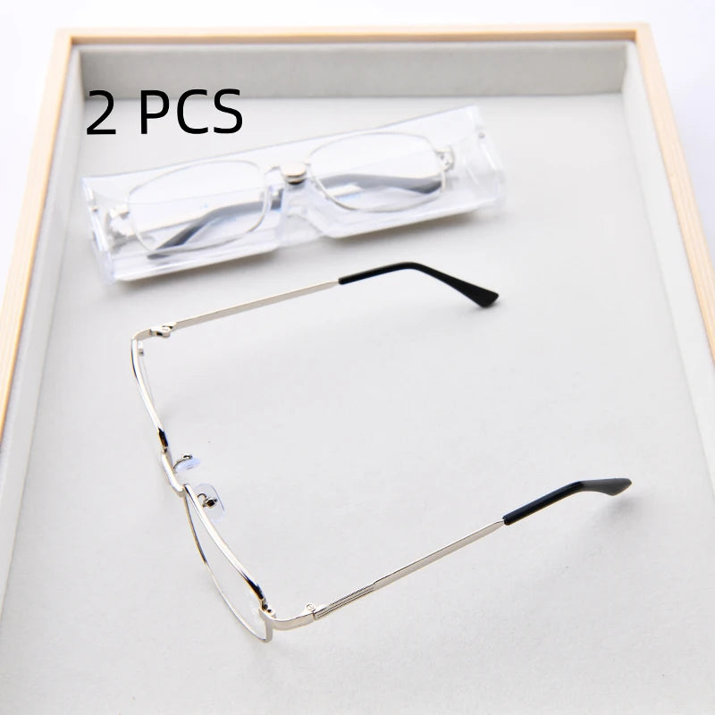 2PCS Suit Real Glass Lens Reading Glasses Men Women Square Full Frame Presbyopic Glasses Anti-Scratch Diopter Eyewear +1.5 2.0 2