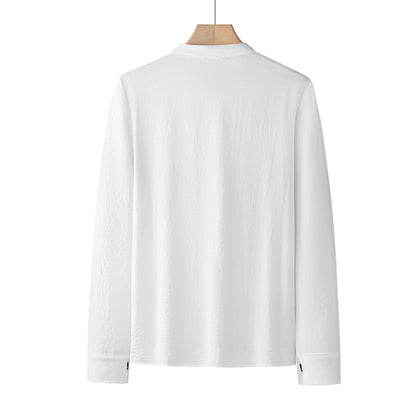 2025 New Style Men's Linen V-Neck Shirt Loose Top European Style Cardigan Linen Long-Sleeved Shirt