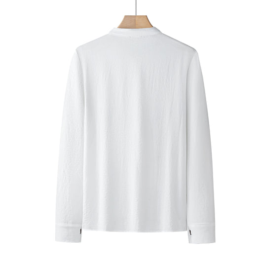2025 New Style Men's Linen V-Neck Shirt Loose Top European Style Cardigan Linen Long-Sleeved Shirt