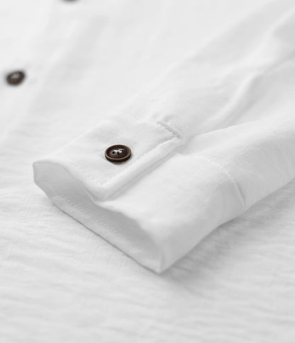 2025 New Style Men's Linen V-Neck Shirt Loose Top European Style Cardigan Linen Long-Sleeved Shirt