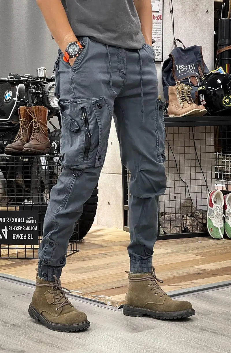 2025 New Military Tactical Cargo Pants for Mens Elastic Casual Trousers Zipper Multi-Pocket Joggers Fashion Male